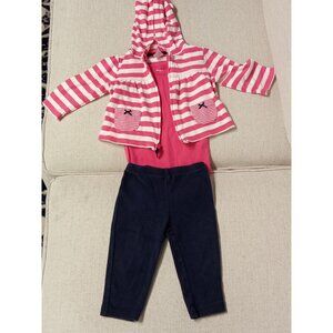 Carter 3pc Outfit Pink Striped Hoodie Onesie & Blue Leggings Sz. 9 Months